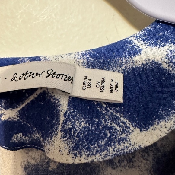 & Other Stories Knee‎ Length V Neck Blue White Tie Dye Dress Size 4 - Picture 5 of 8